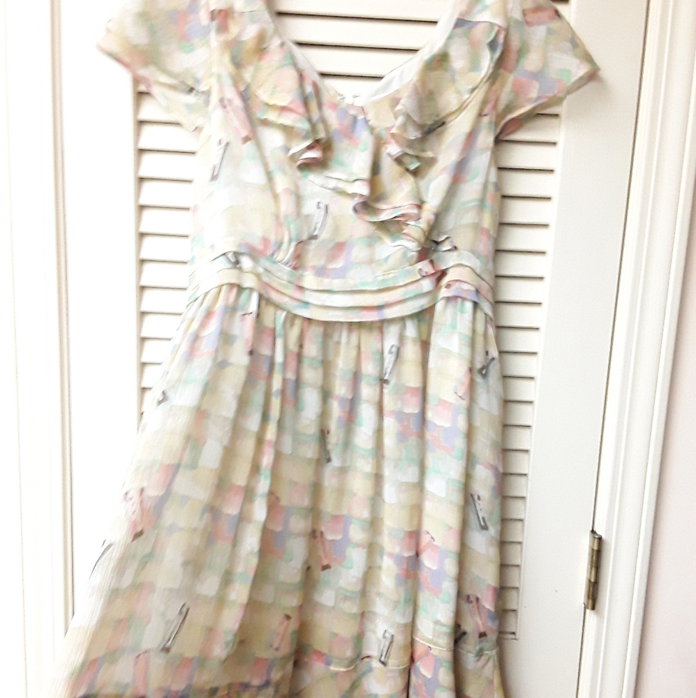 Cream Pastel Watercolor Ruffle Boho Flowy Dress